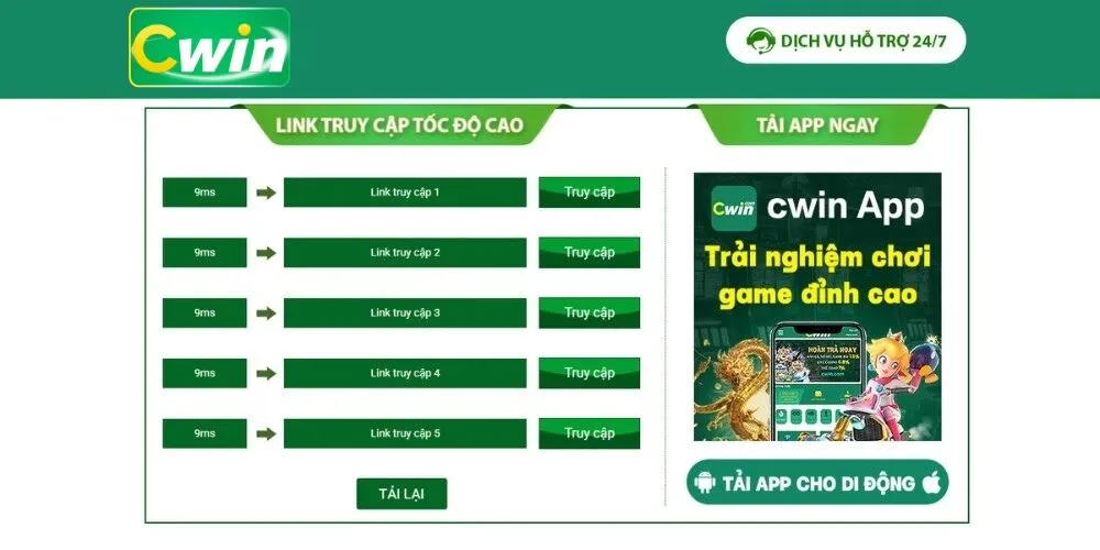 Hệ thống link vào Cwin chính thức không bị chặn